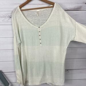 Free‎ People Beach Boho Beach Color Block Linen Blend Stripe Knit Top Women's XS
